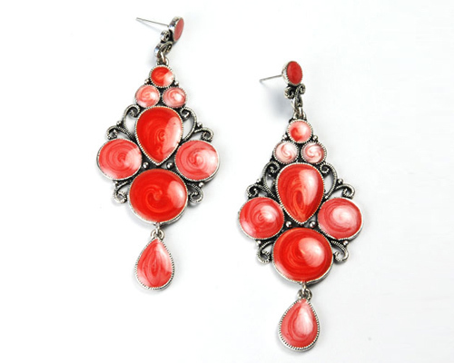 Red Dotted Drop Earrings